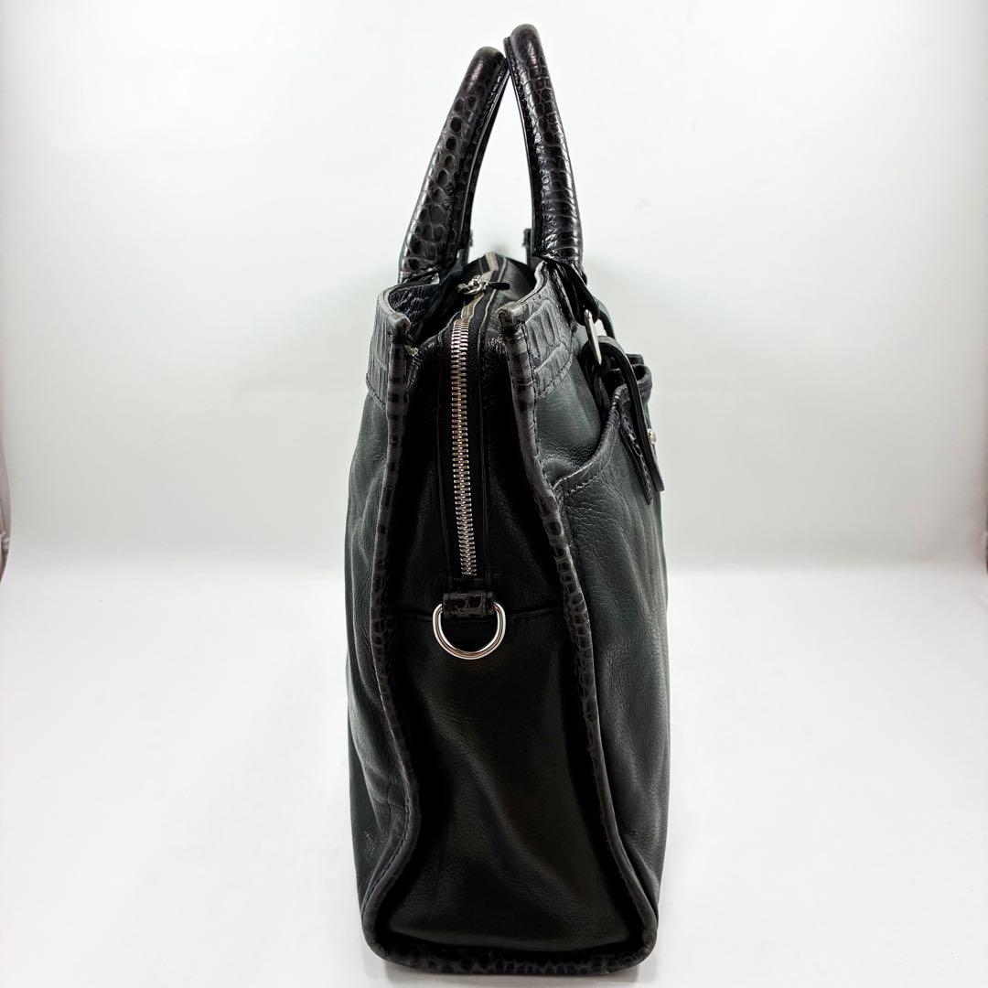 STEFANO MANO ステファノマーノ　クロコ型押し　レザー　ビジネスバッグ