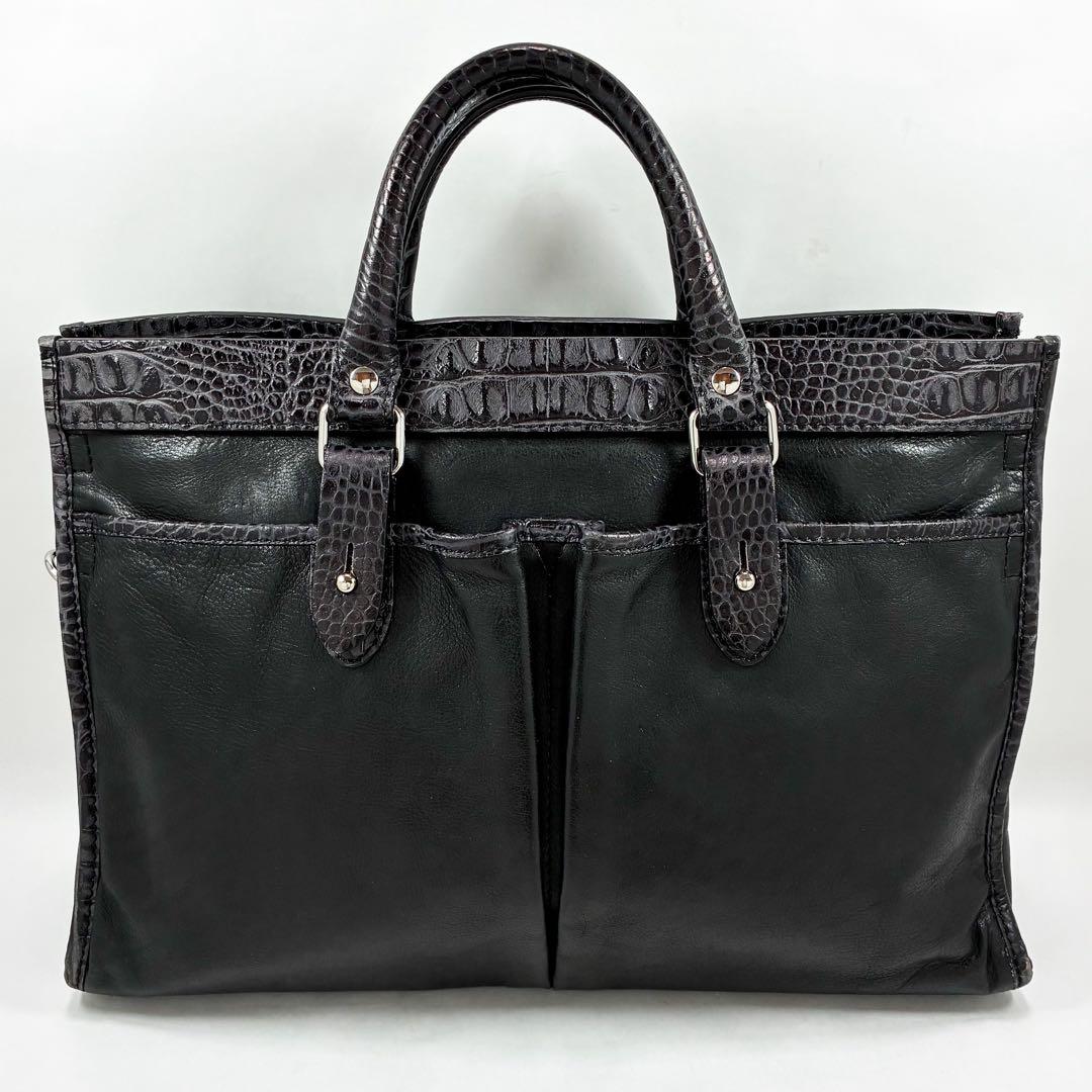 STEFANO MANO ステファノマーノ　クロコ型押し　レザー　ビジネスバッグ