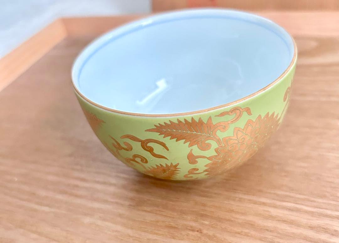 激レア✨ 其泉窯　有田焼　萌黄金欄手 茶器セット　急須1客　湯呑5客　金彩