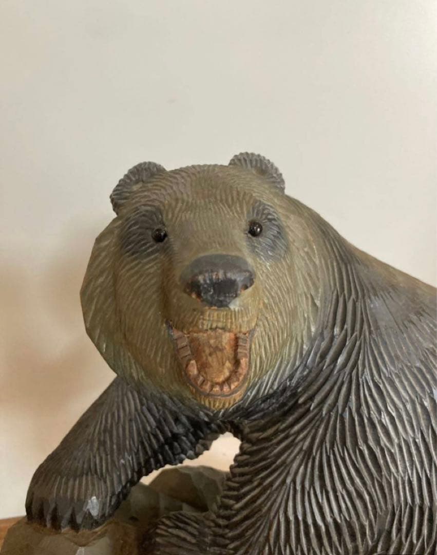 八雲　木彫熊　１９７７年作　美品 E717 】 コレクター放出品 引間二郎作 八雲木歩 一位材一刀彫木彫