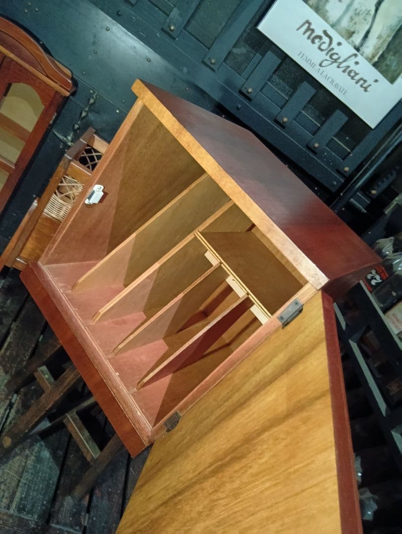 1960's チーク材 突板 カッパーハンドル ウッド レコード キャビネット