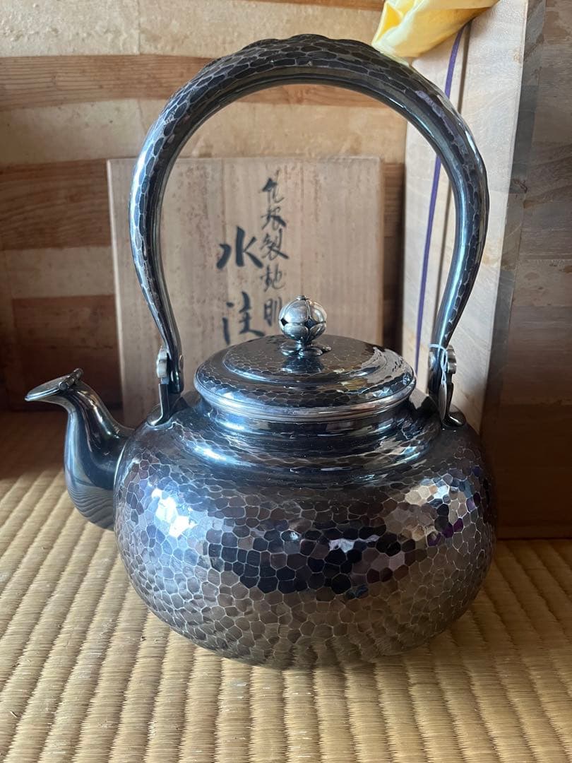 松栄堂 純銀製 水注 銀瓶 湯沸 やかん 重量1805g