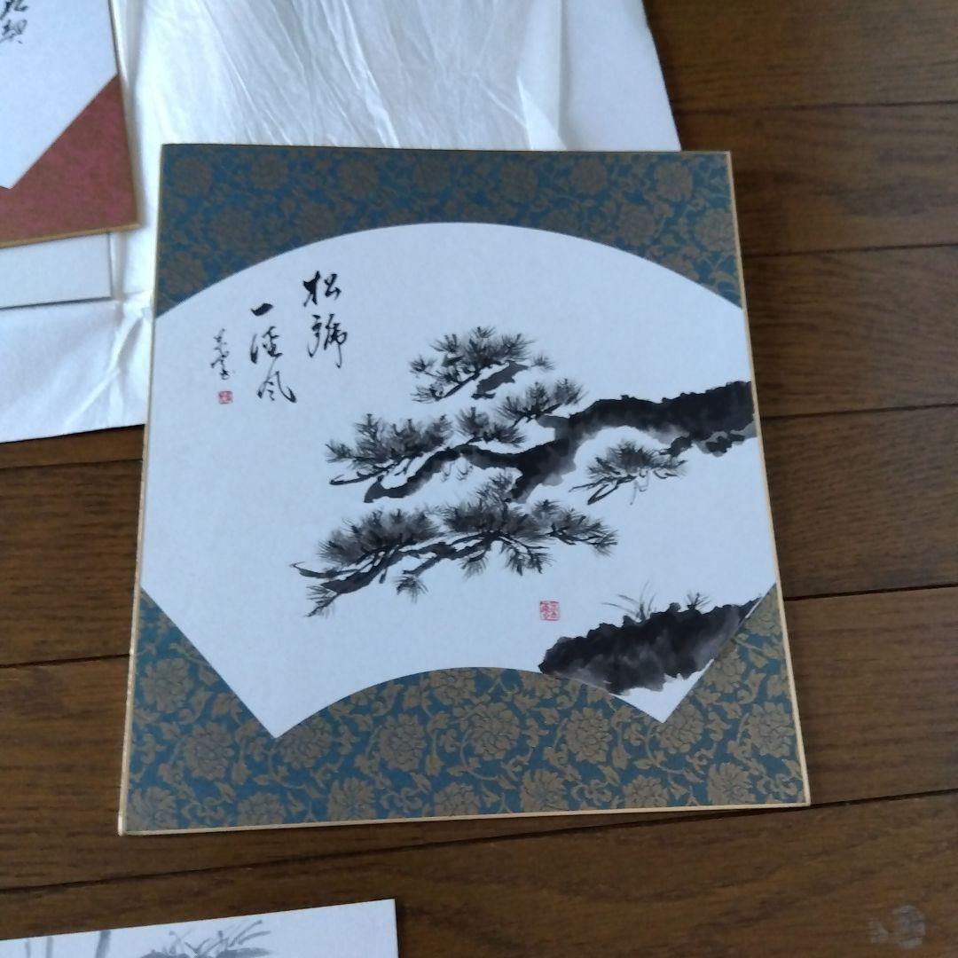 .松竹梅　東雲　色紙サイズ　はがきは折れ有り　色紙汚れ　水墨画