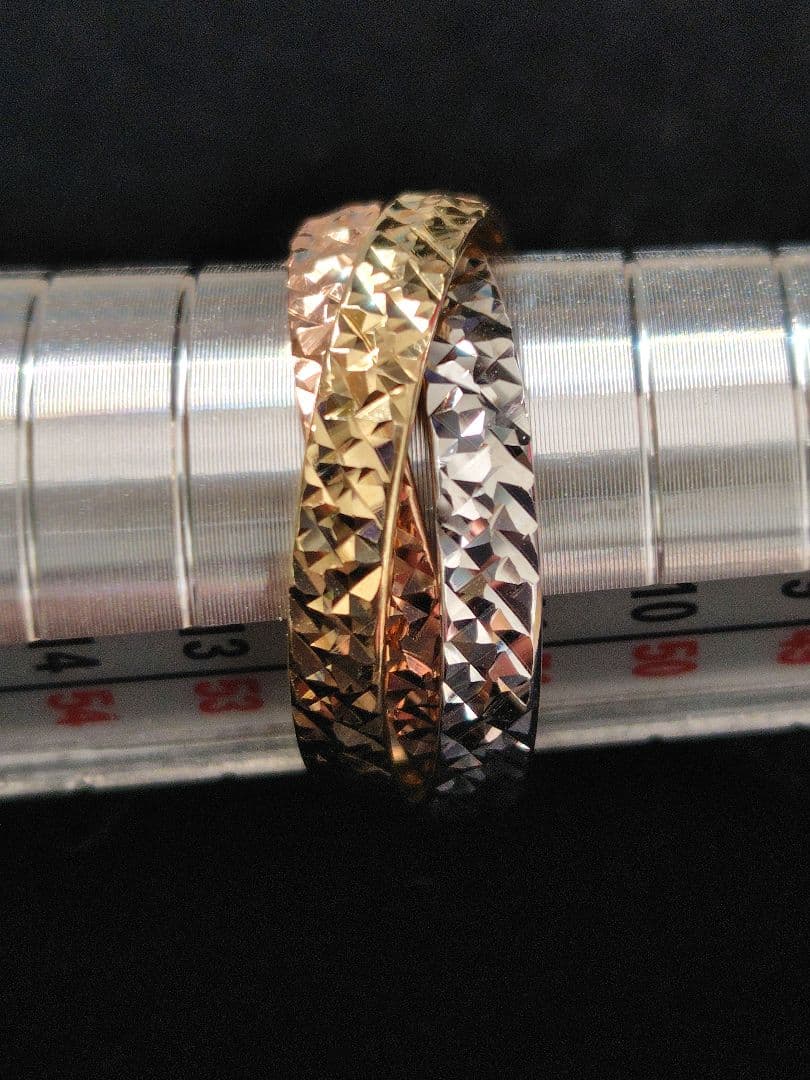 イタリア製14金スタッズカービングトリニティリング/10号　刻印あり　付属品なし