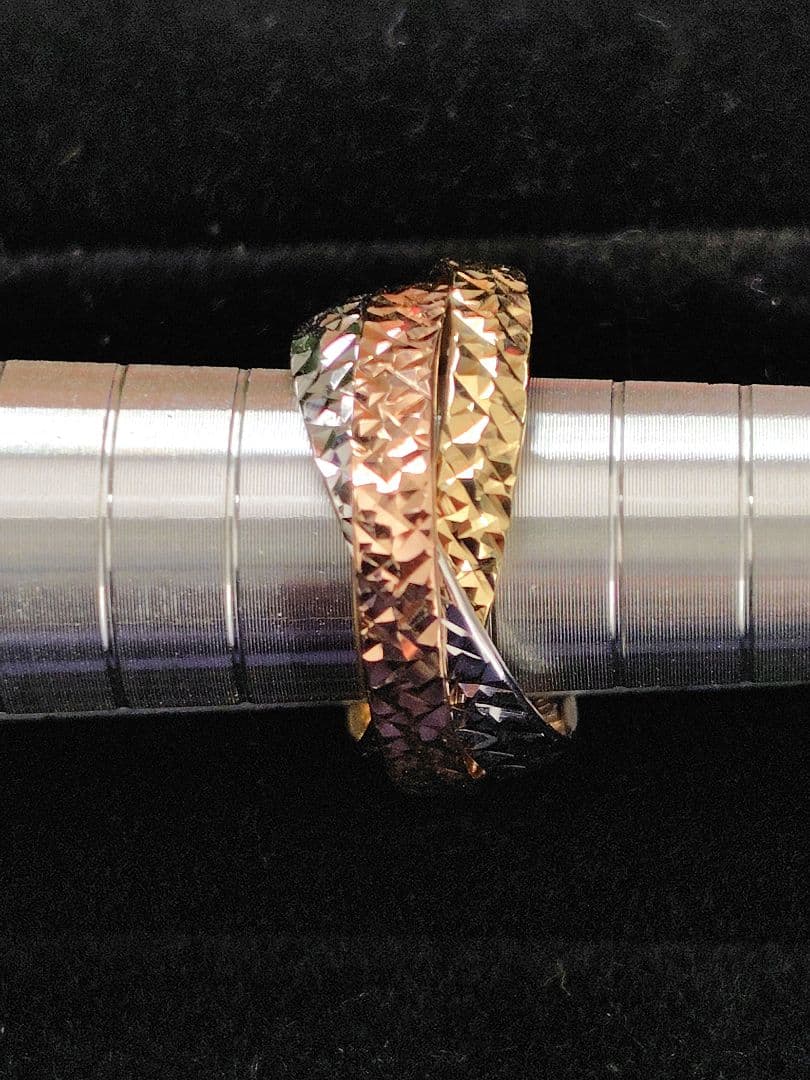 イタリア製14金スタッズカービングトリニティリング/10号　刻印あり　付属品なし