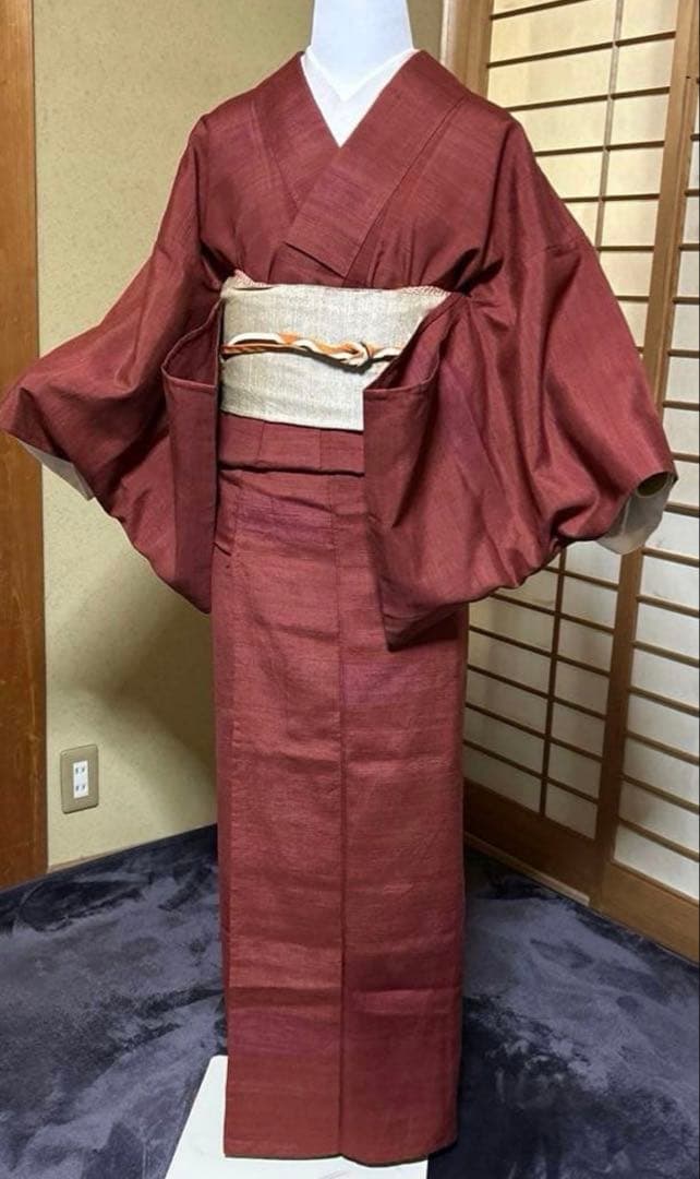 u*8様 未使用近い 美品　単衣 結城紬 小紋 80亀甲 フルセット 身丈162