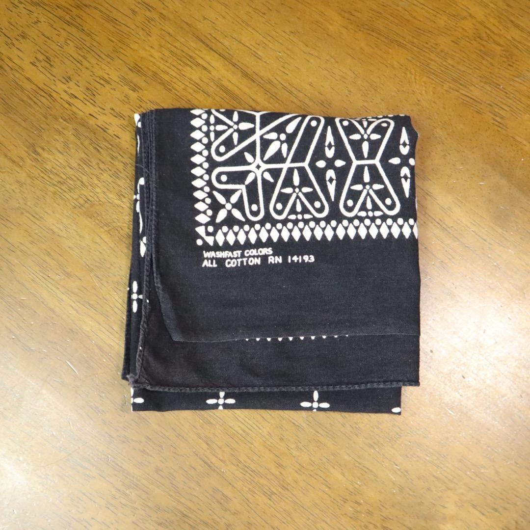 60s 70s ビンテージ ブラック クロス バンダナ 黒 RN14193 古着