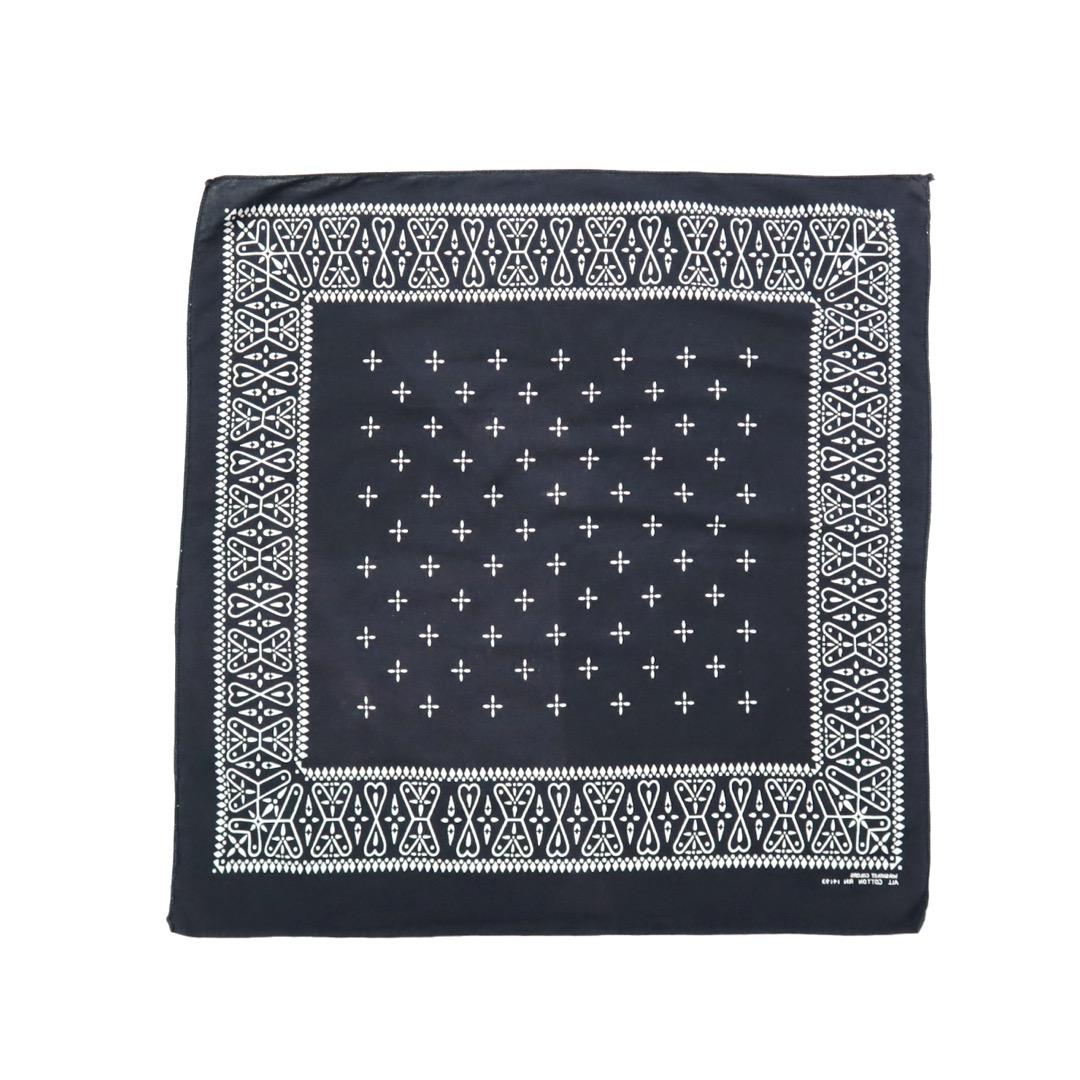 60s 70s ビンテージ ブラック クロス バンダナ 黒 RN14193 古着