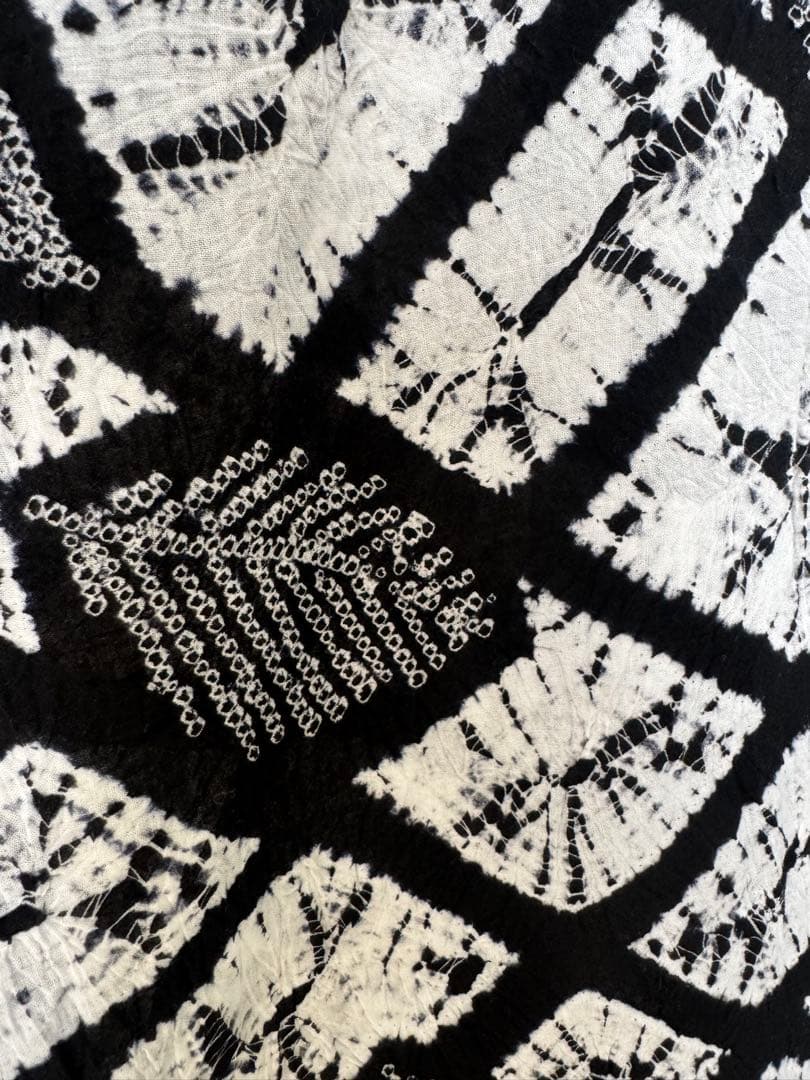 有松絞り 白黒 葉柄 浴衣 単品 着丈たっぷり高身長の方にも　トールサイズ