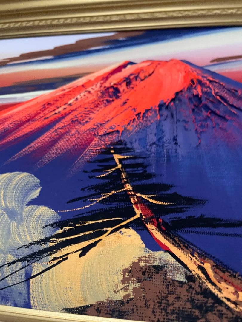 赤富士 肉筆 特製 立体 絵画 富士山 油彩画 額 縁起物 アート　洗月