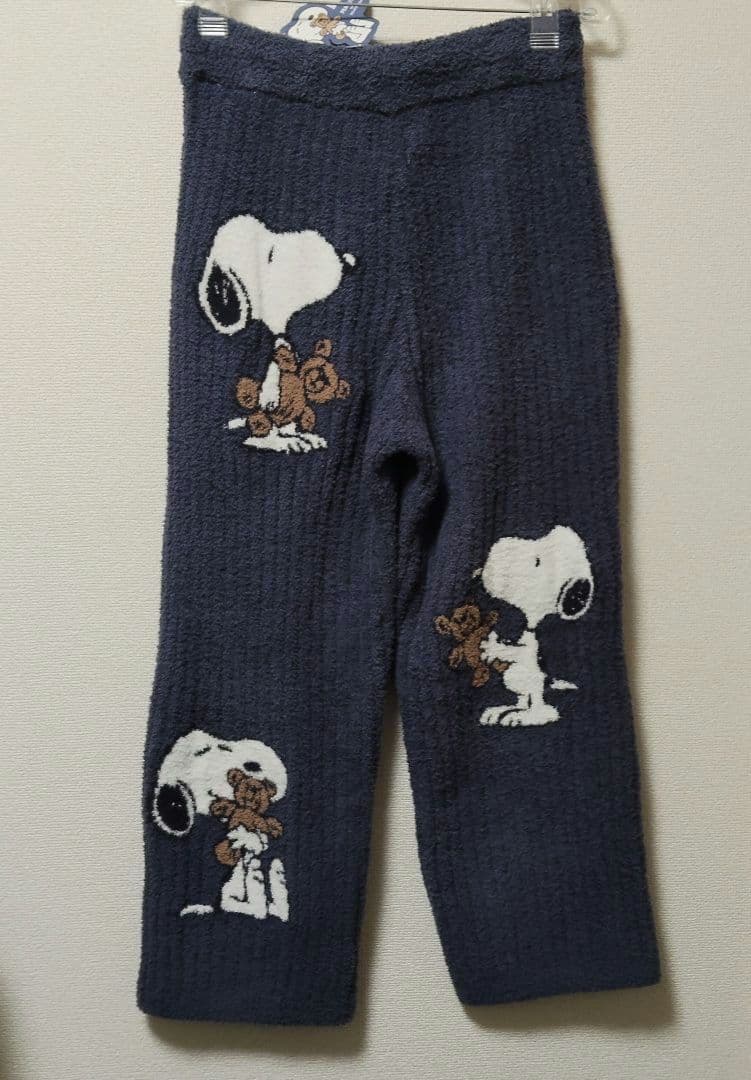 ジェラピケ SNOOPY コラボ テディベア もこもこ ロング パンツ 紺 新品
