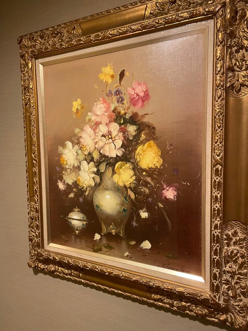 油絵  花　大きめサイズ　ハンガリー作家