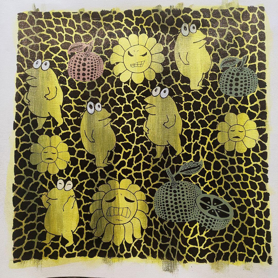 内山田画廊　s6号　アクリル画 キャラクターと花のデザイン 内山田画廊 s6号 アクリル画 キャラクターと花のデザイン 内山田画廊