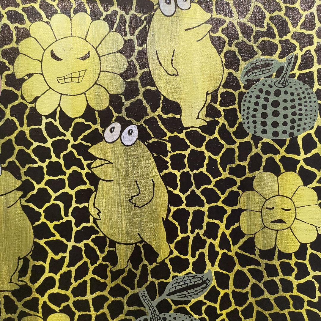 内山田画廊 s6号 アクリル画 キャラクターと花のデザイン