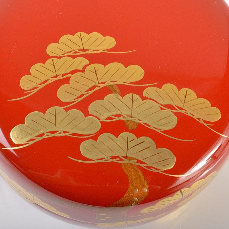 茶道具 越前塗 宮田宗景作 朱塗 松蒔絵 棗 共箱 V 5753