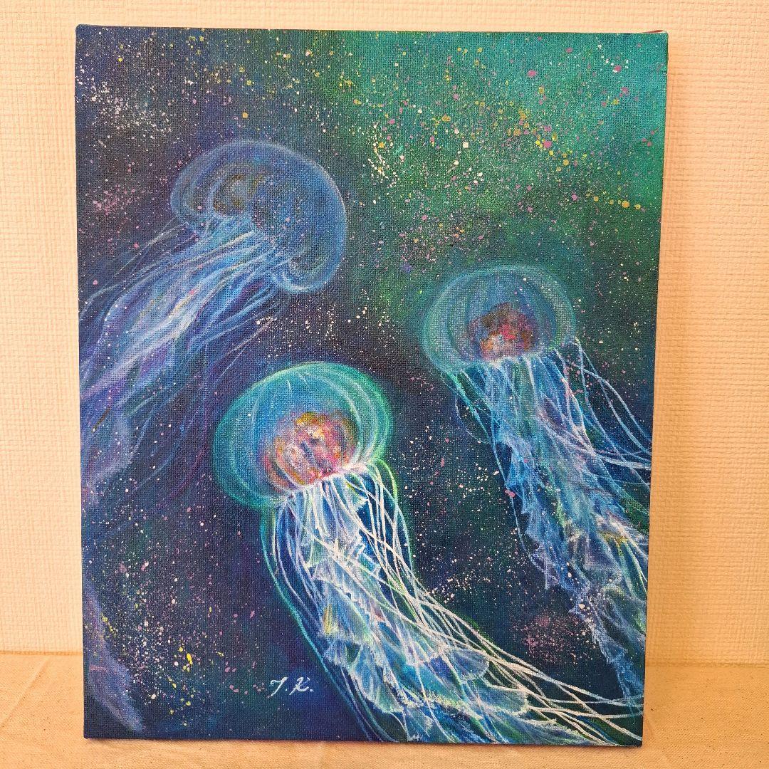 アクリル画「静かに漂うクラゲたち」F3サイズのキャンバス - メルカリ