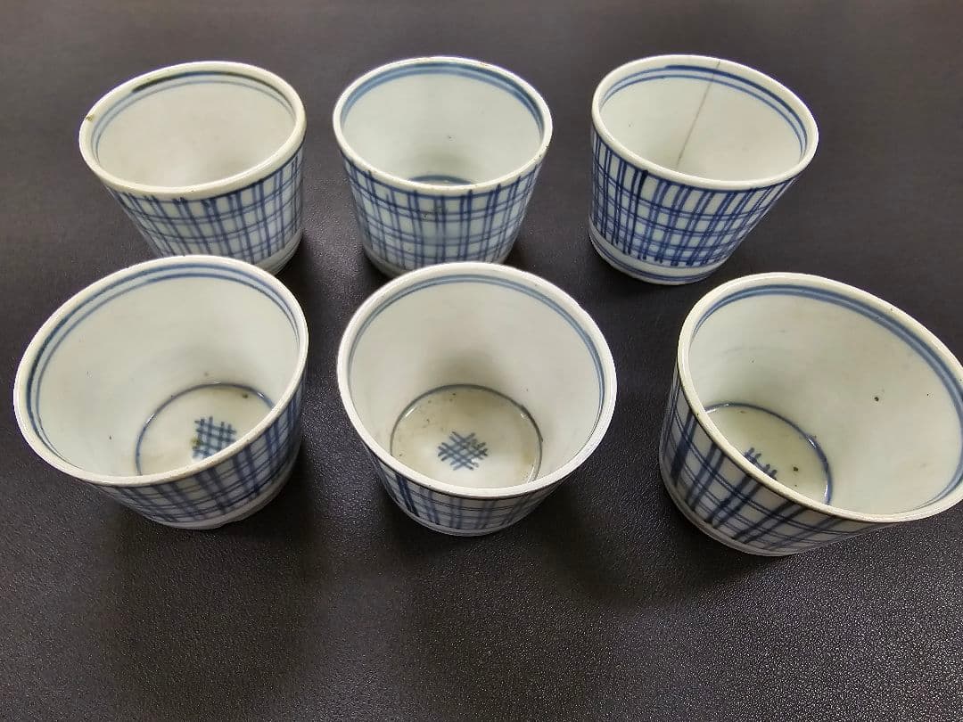 蕎麦猪口① 格子文 5個+おまけ1個