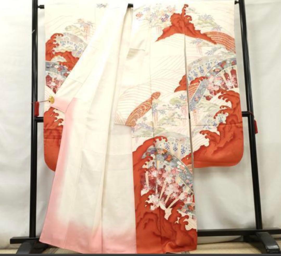 振袖 フルセット6点サイズM〜L駒刺繍 片輪車吉祥花