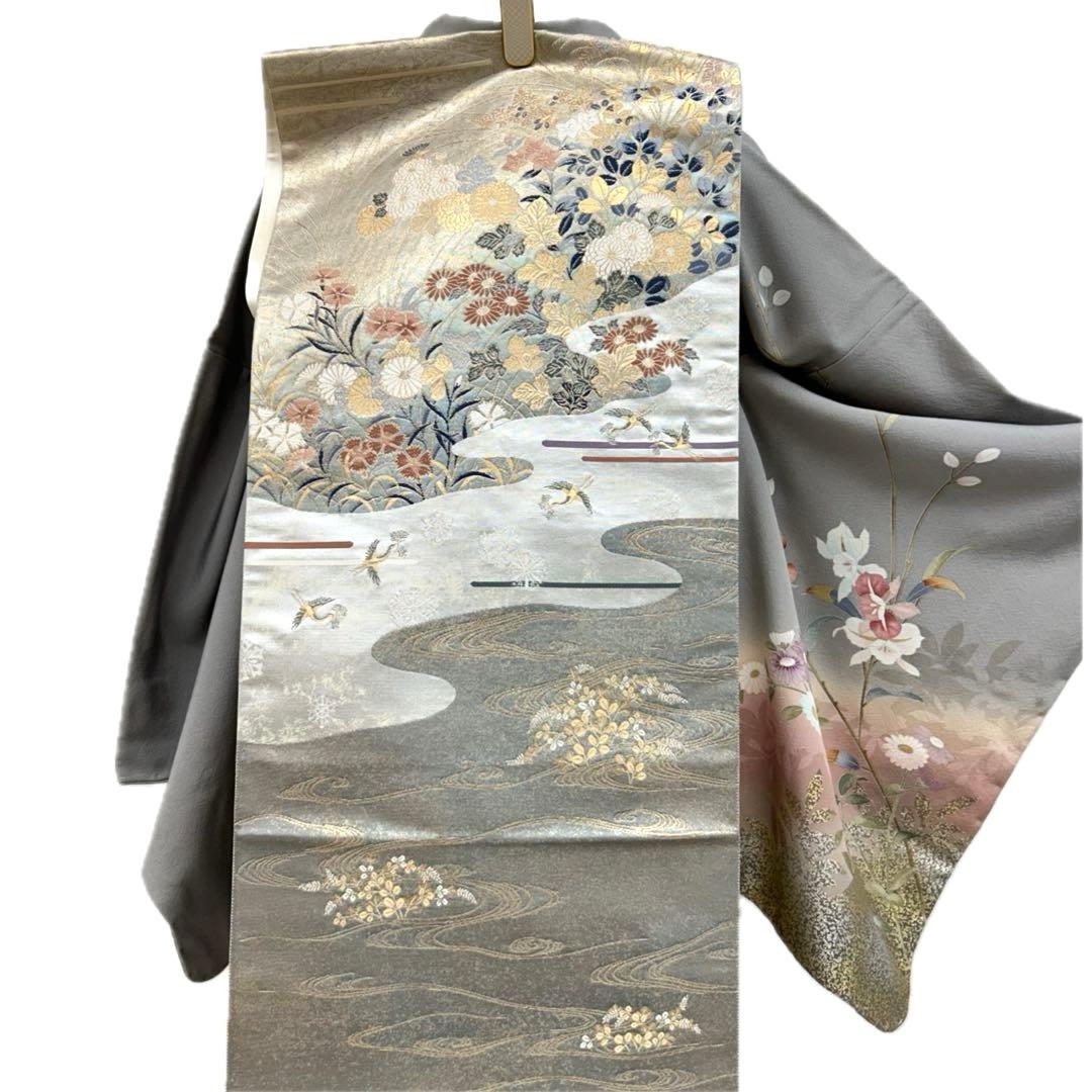 着物と帯 時流】H2624◇正絹 訪問着四点セット◇四季草花 紋なし