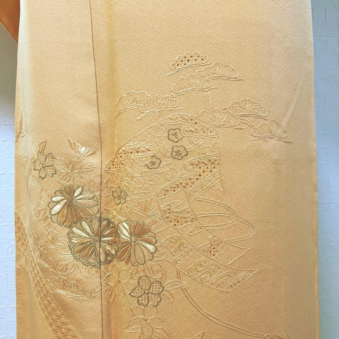 476 訪問着フルセット 正絹 薄オレンジ 薄橙 総刺繍 スワトウ 汕頭 上品