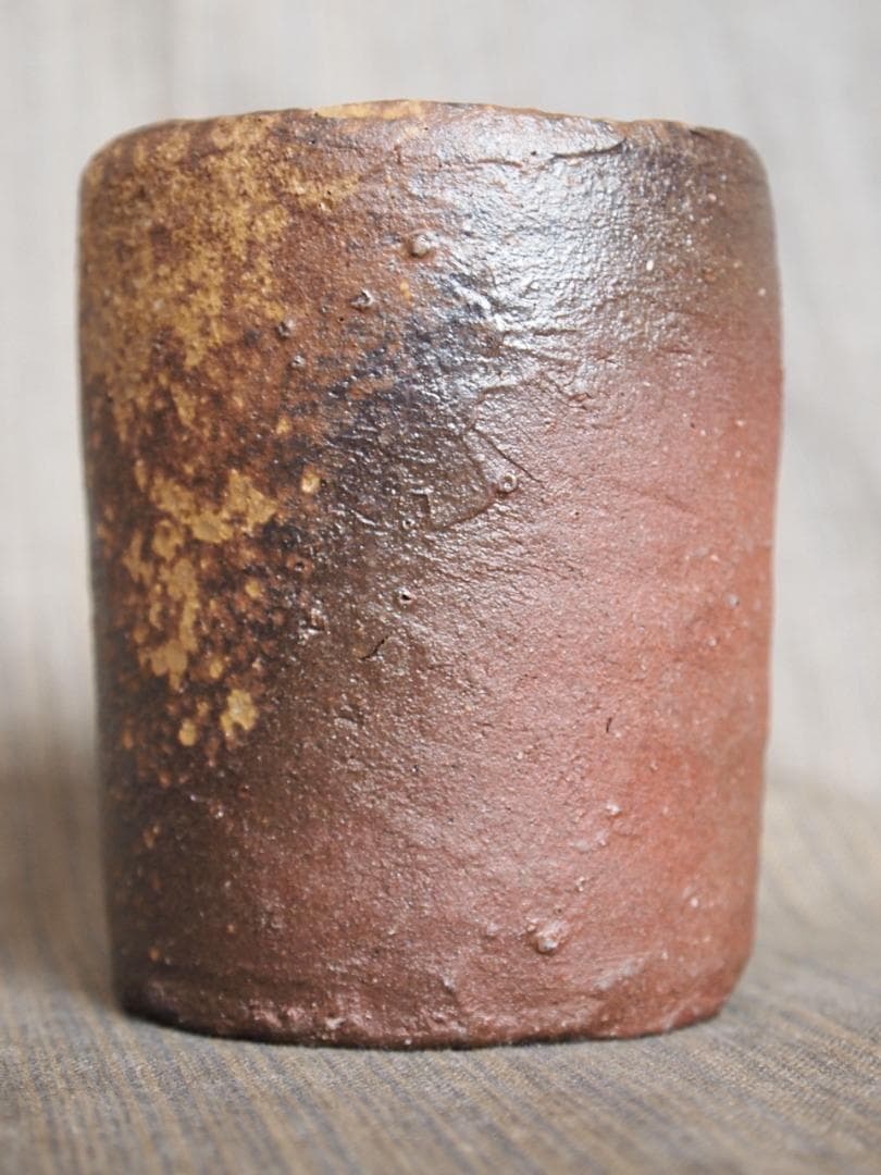 人気作家★竹中健次【師：伊勢崎淳】★備前麦酒呑★共箱・布・栞