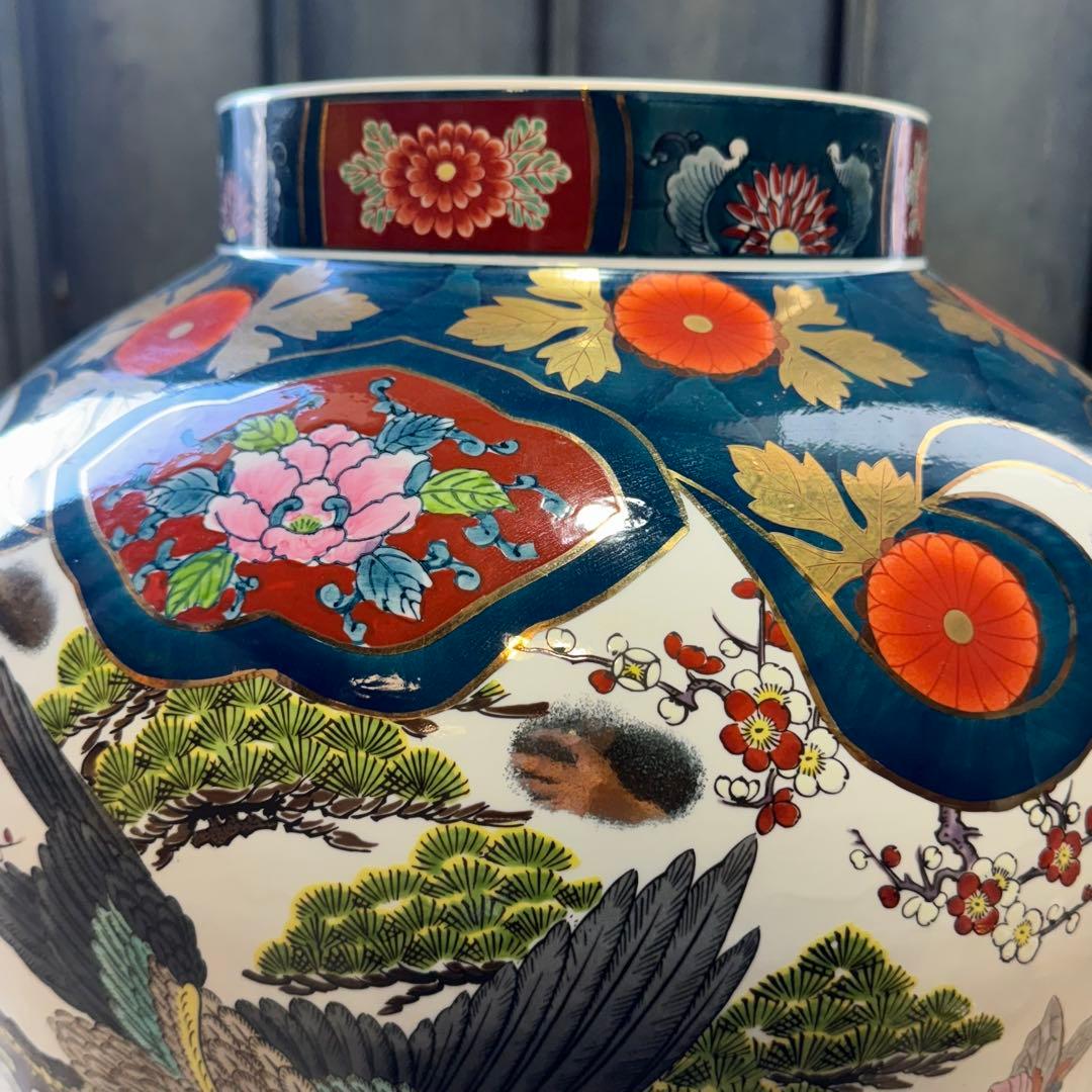 有田焼 金龍窯 博山作 金襴手 染錦 飾り壷 花鳥 高さ115cm