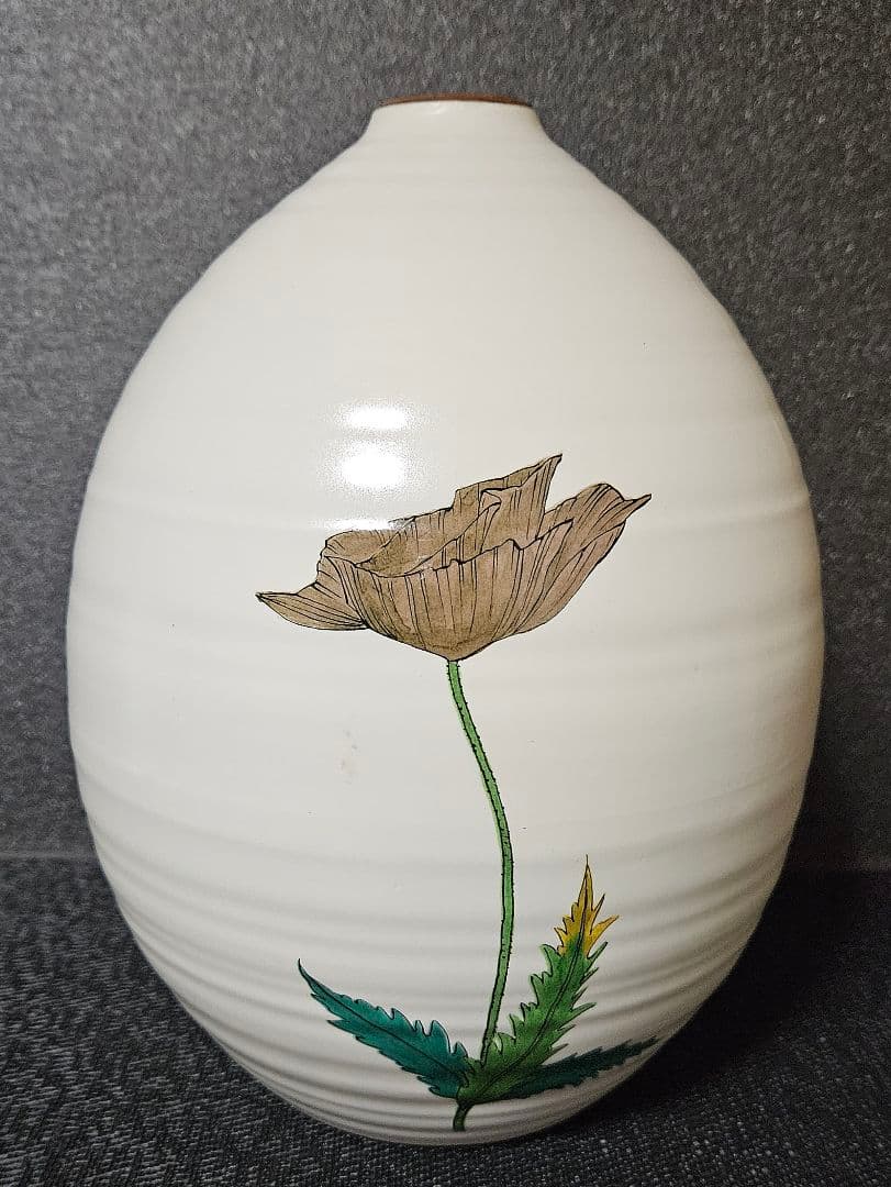九谷焼　山本孝　雅号　山本長左　作　色絵　芥子の花　花瓶　壺　飾り物　オブジェ