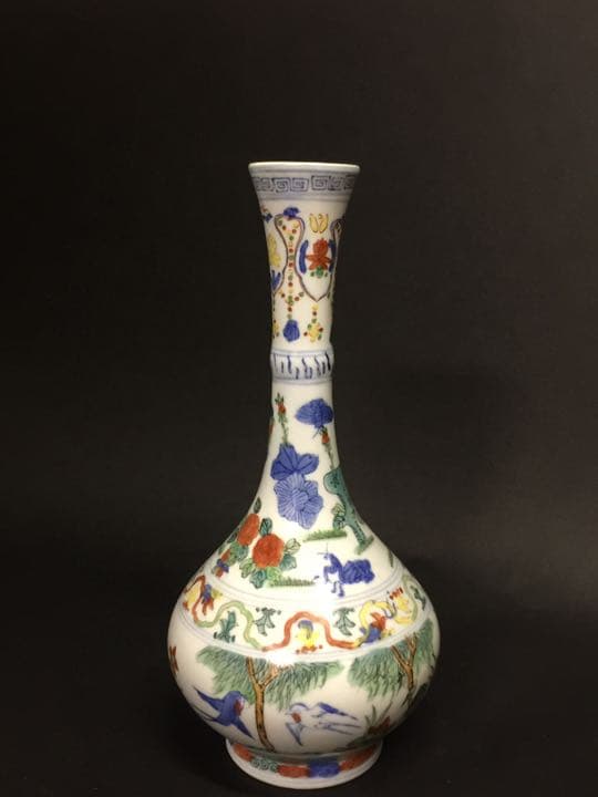 花瓶 青花五彩長頸瓶  20世紀中期中國景德鎮傑作