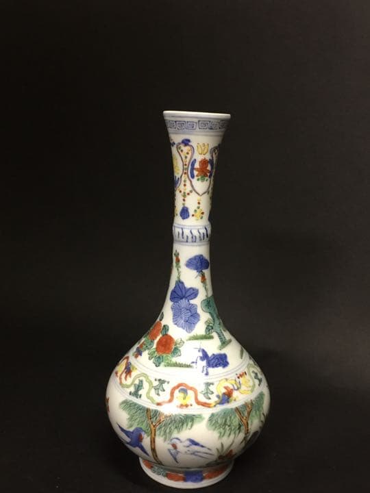 花瓶 青花五彩長頸瓶  20世紀中期中國景德鎮傑作