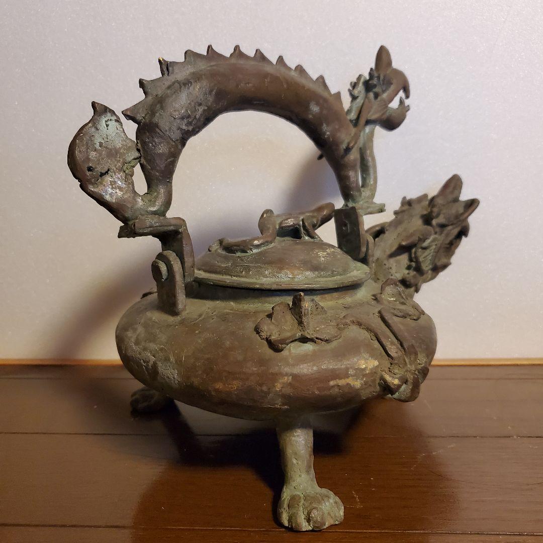 中国古玩 古銅製 双龍頭 香炉 希少品