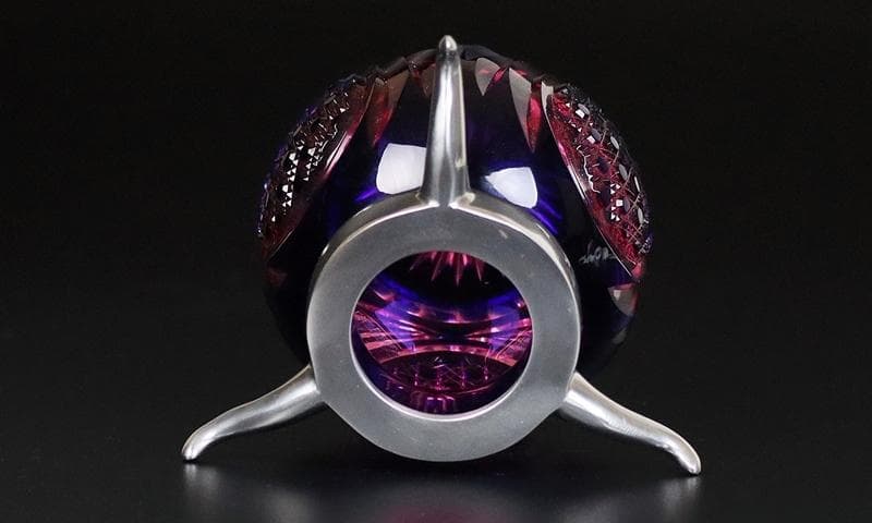 未使用】黒木国昭 秀逸作 二色被せガラスランプ 銘「綾切子」共箱