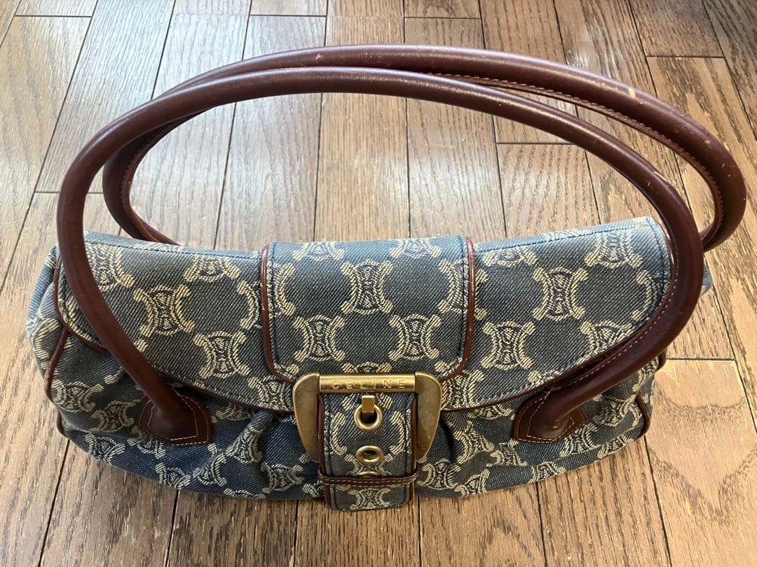 稀少 ヴィンテージ CELINEパリマカダムデニムハンドバッグ キャンバスレザー