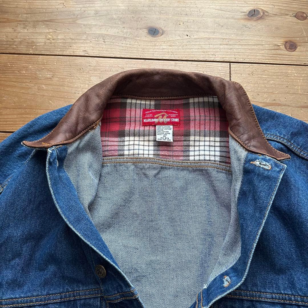 90s MARLBORO マルボロ レザー切り替え デニムジャケット Gジャン