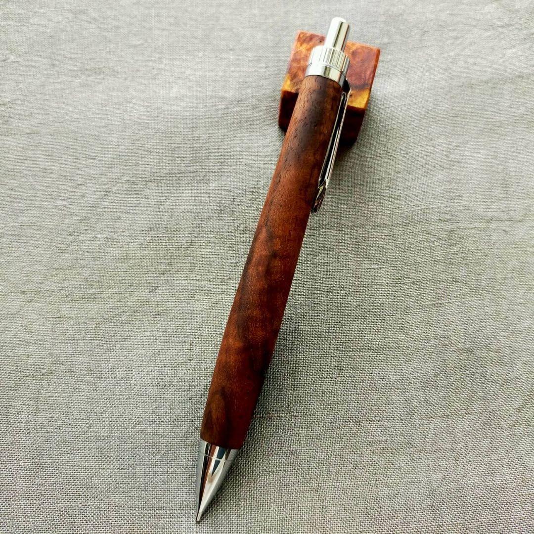 クラロウォルナット　縮杢　ハンドメイド　木軸シャープペン　0.5mm　シルバー