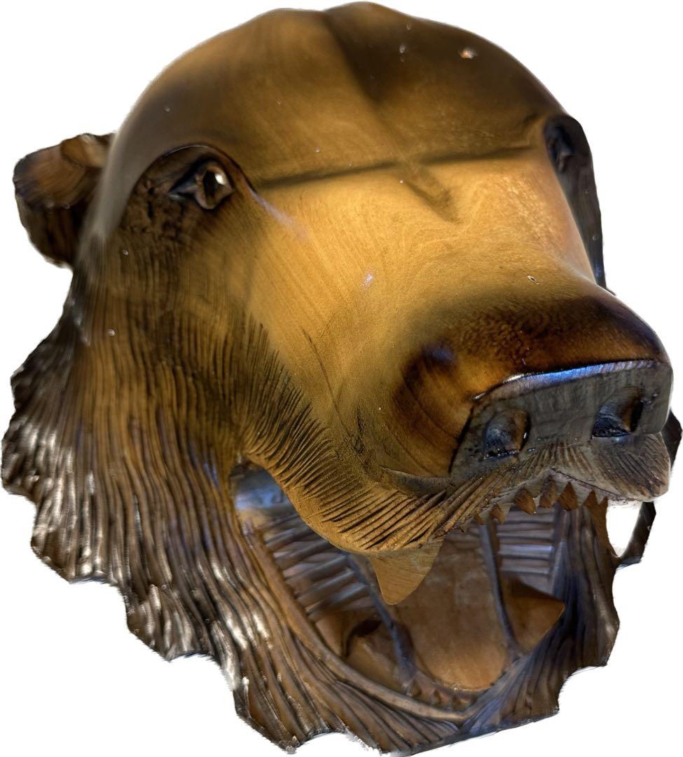 ロイドさま専用】熊壁掛け彫刻 木製 木彫り 熊の顔 木彫り熊