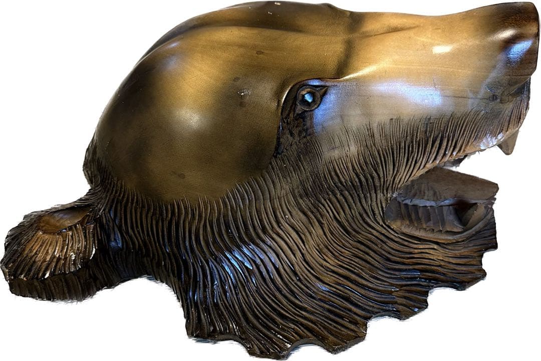 ロイドさま専用】熊壁掛け彫刻 木製 木彫り 熊の顔 木彫り熊