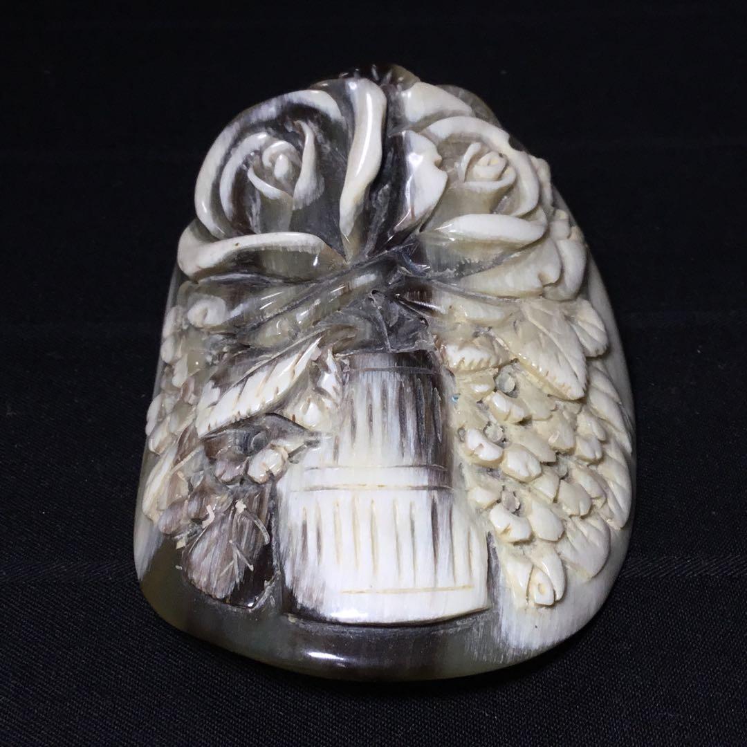 ヴィンテージ 水牛 薔薇 カメオブローチ ヴィンテージブローチ 水牛