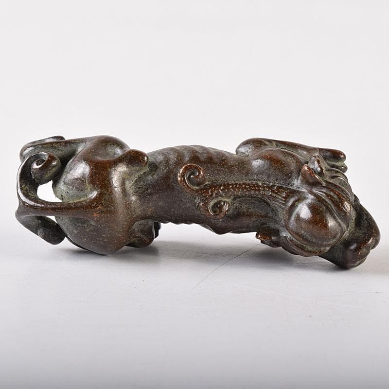 中国　古銅宣徳銅　獅子　神獣　紙鎮　置物　C　7464
