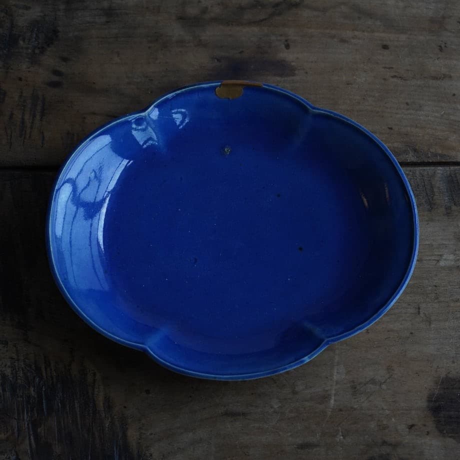古伊万里瑠璃釉皿 本金継ぎ / 江戸時代後期