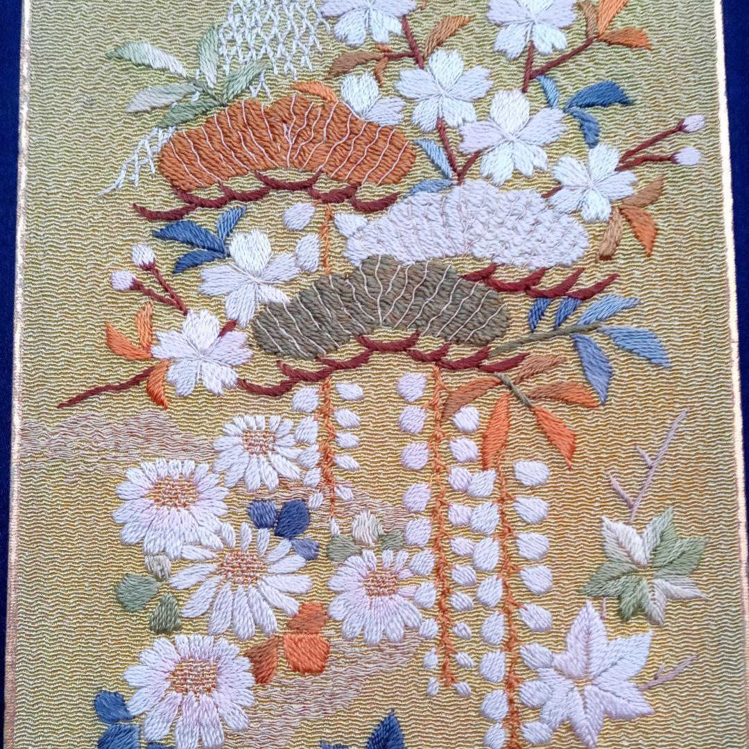 刺繍裂 刺繍 古布 ちりめん 縮緬 吉祥文様 着物 アンティーク