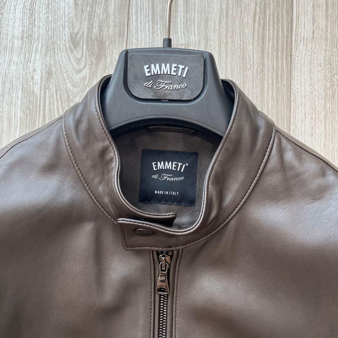 美品 EMMETTI レザーライダース ダークブラウン サイズ46