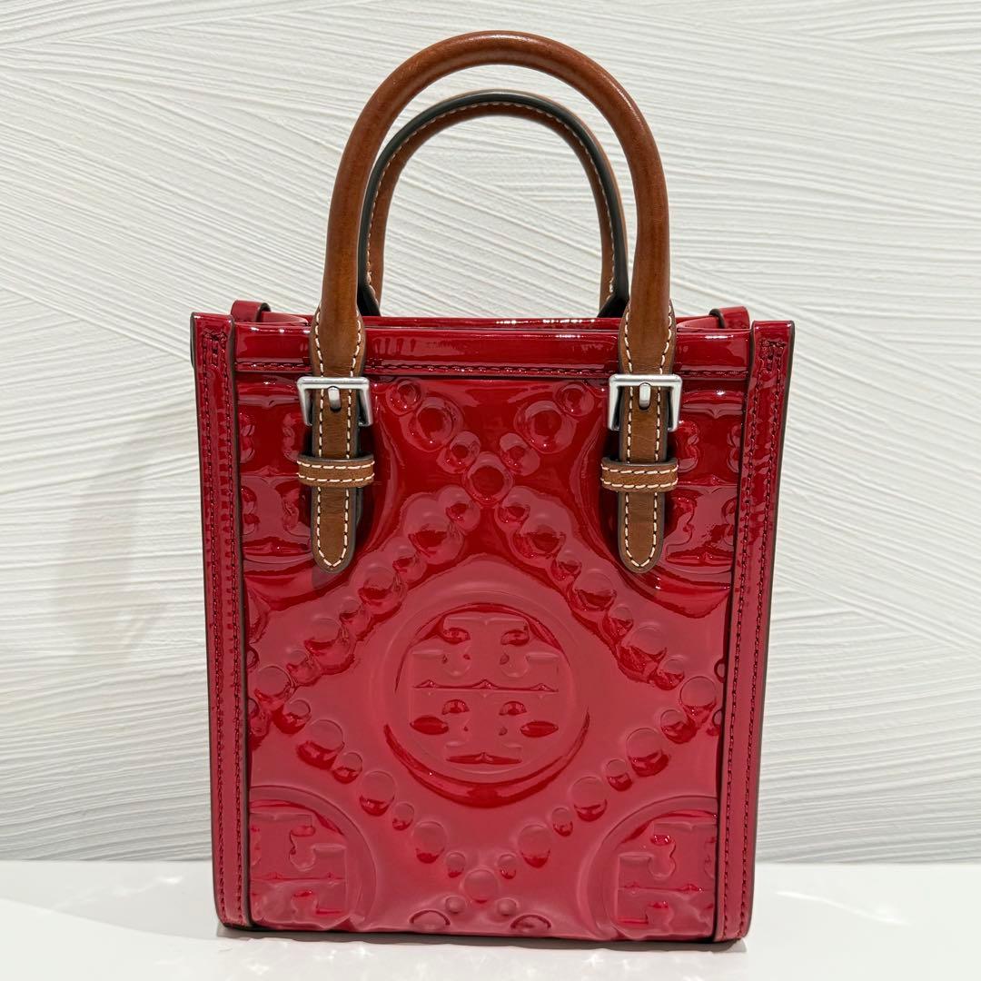 極美品 トリーバーチ レザー ミニトート バッグ 2way レッド系