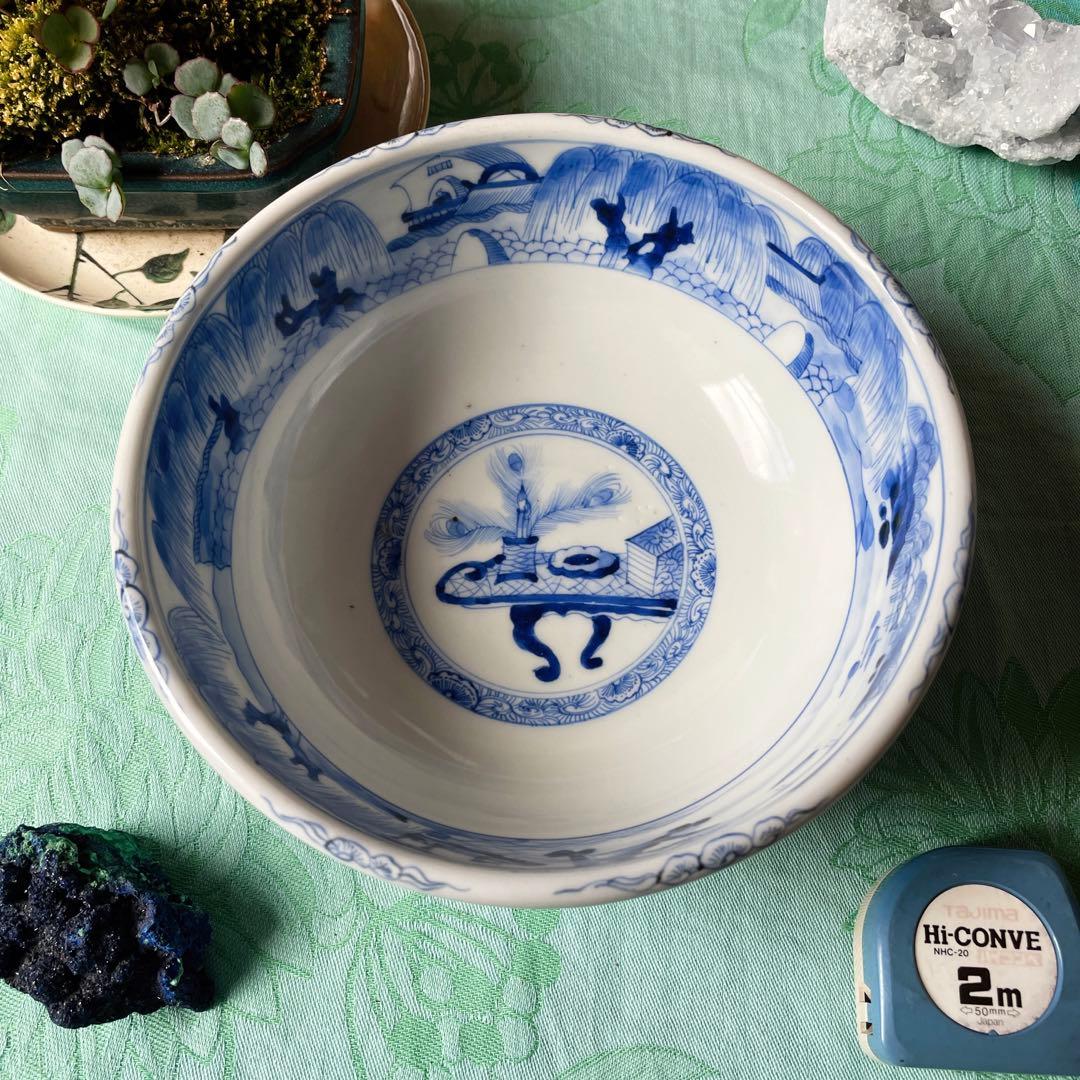 古伊万里 染付 唐子 竹林七賢人図 中深鉢 陶磁器