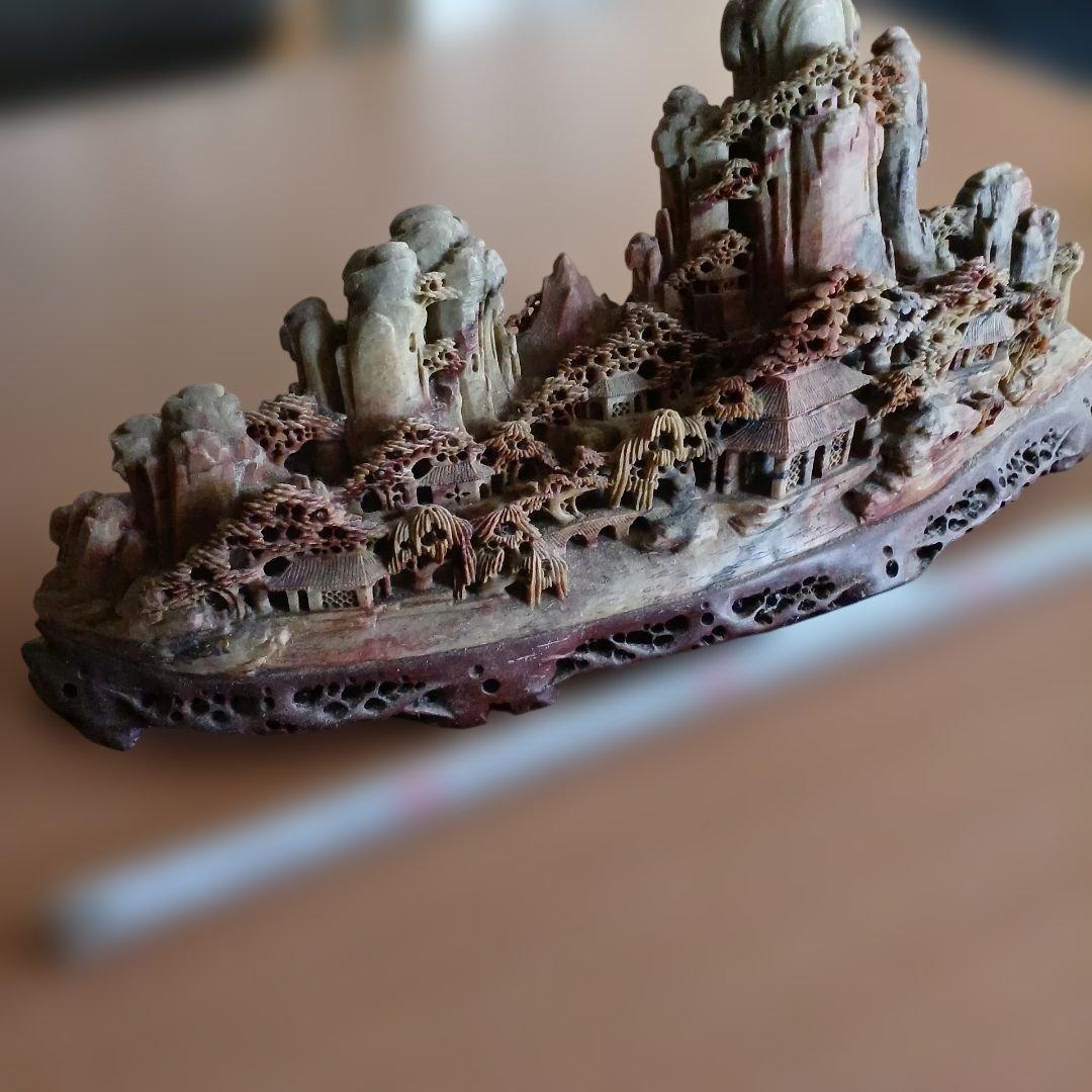 山水風景 石彫刻 中国美術 山水風景 壽山石彫 彫刻 置物 中国 彫刻