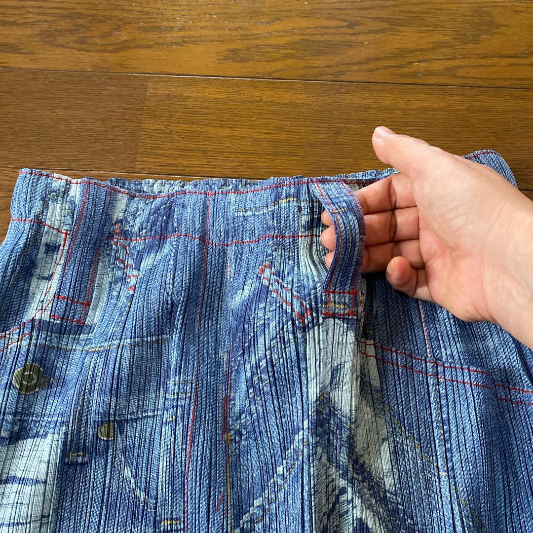 プリーツプリーズイッセイミヤケ　厚地デニム柄スカート 稀少！！！