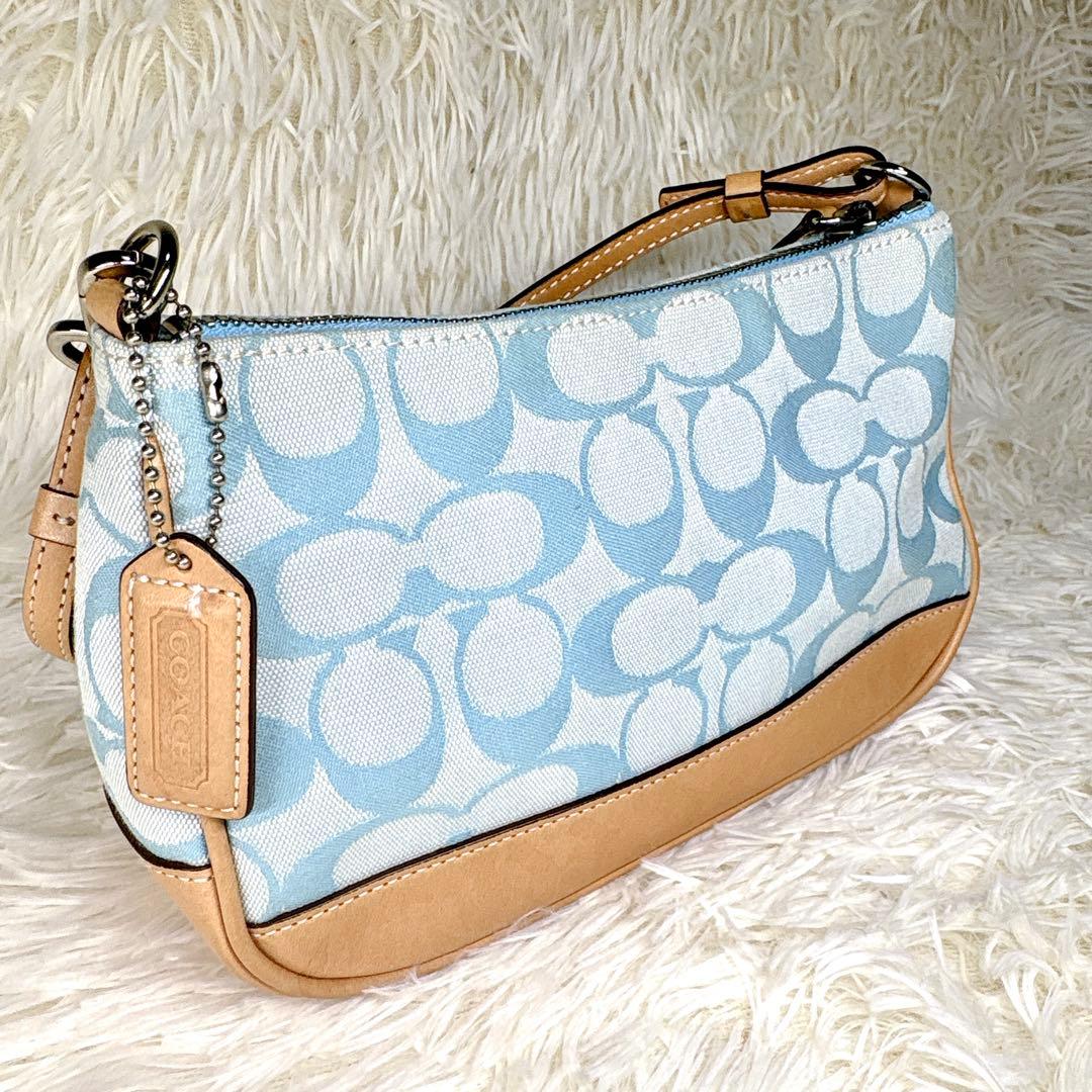 美品✨希少カラー COACH アクセサリーポーチ シグニチャー 水色 y2k