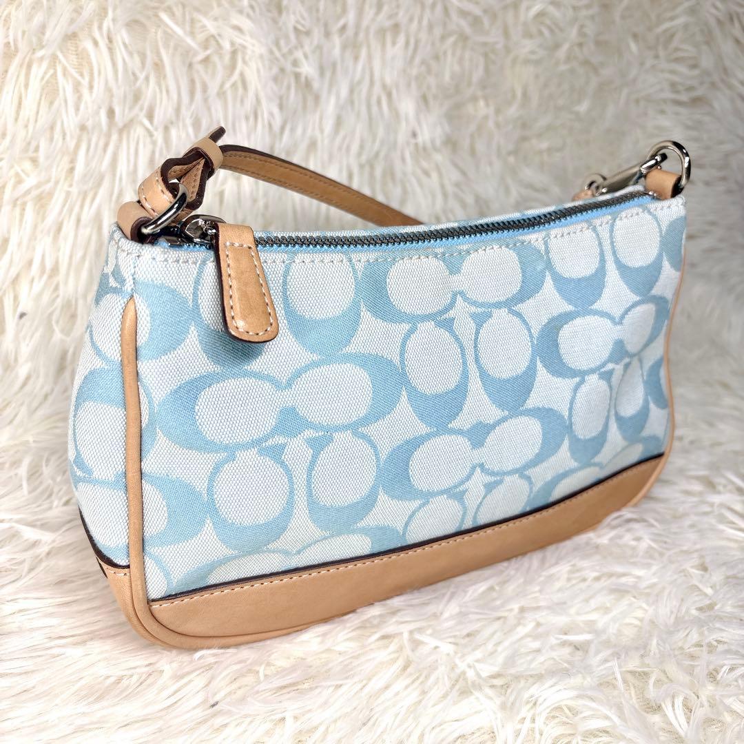 美品✨希少カラー COACH アクセサリーポーチ シグニチャー 水色 y2k