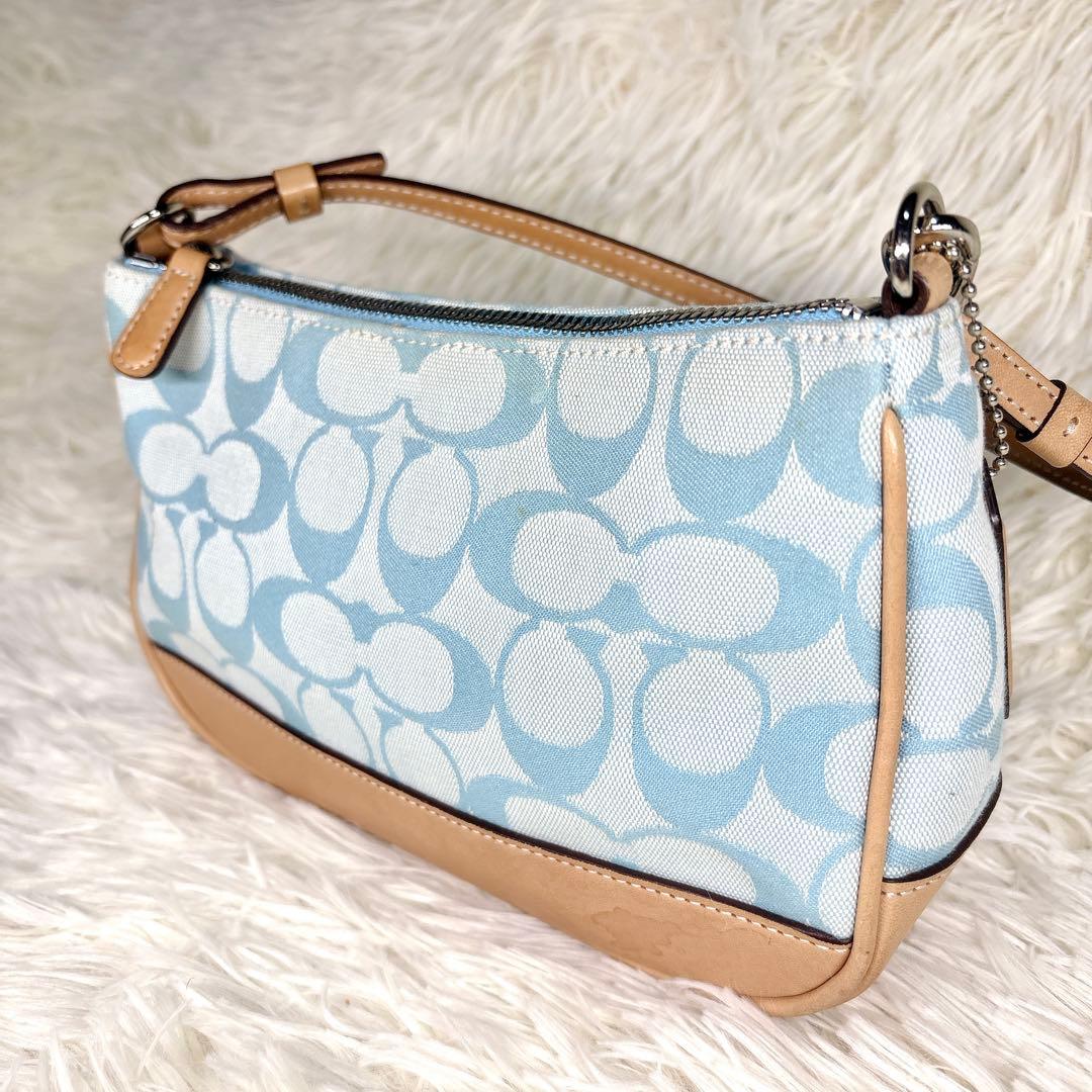 美品✨希少カラー COACH アクセサリーポーチ シグニチャー 水色 y2k