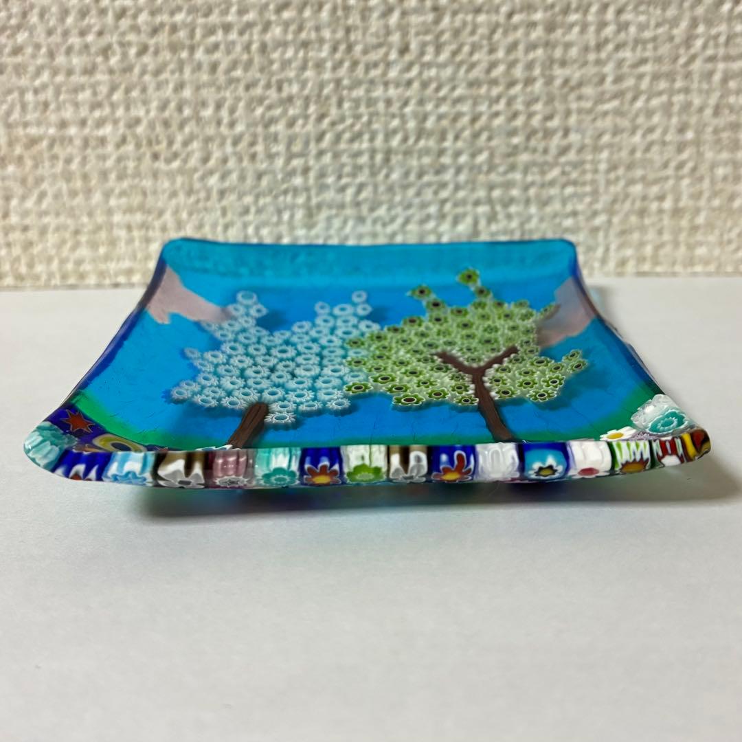 ベネチアンガラス ミルフィオリ プレート スクエア ガラス 豆皿