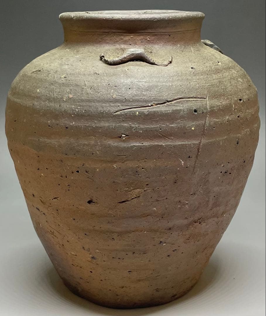 古備前 室町〜桃山時代 三耳壺 種壺 窯印有 箱付(四方桟盛蓋) y312